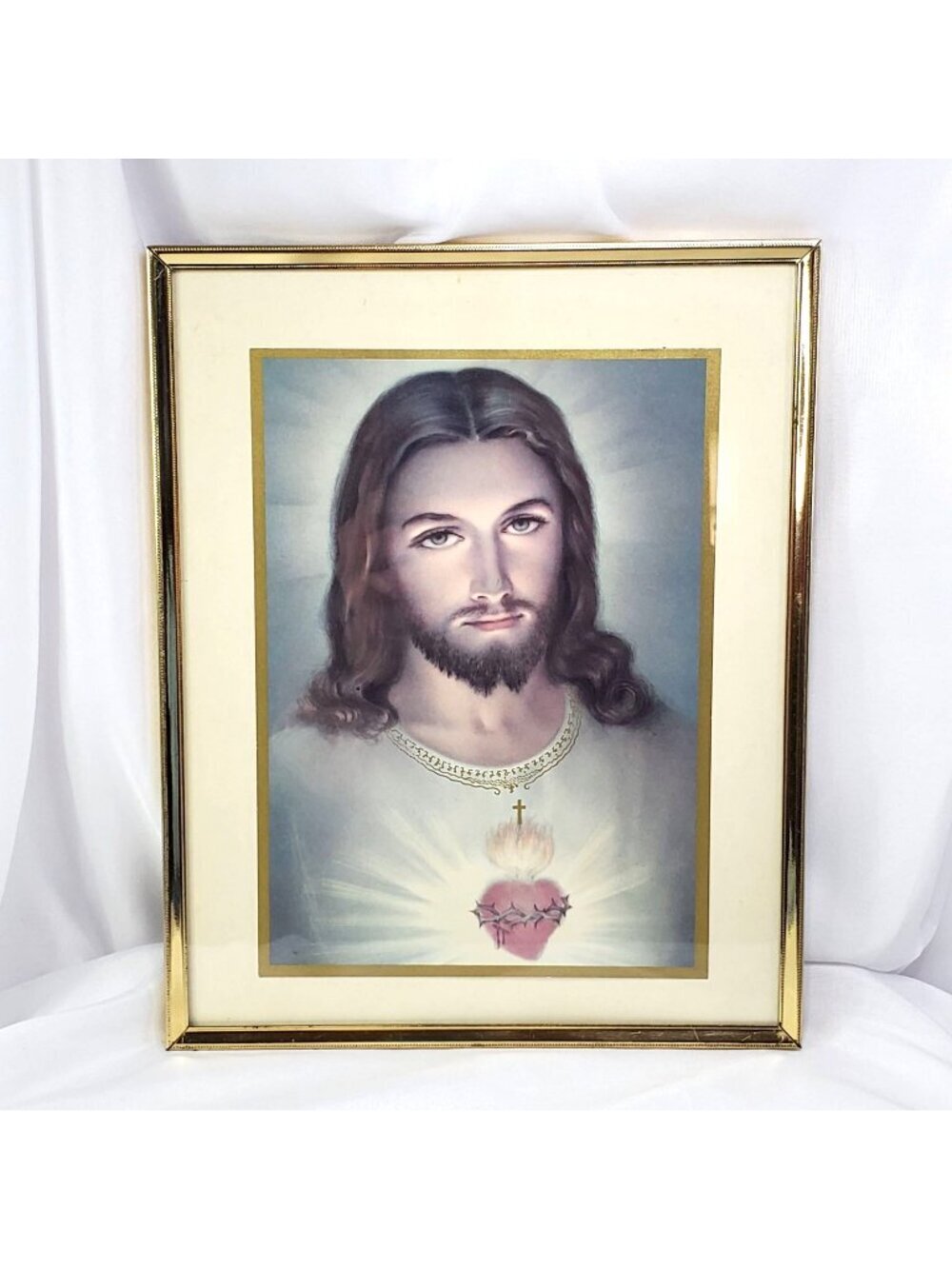 VTG Sacred Heart of Jesus Framed Print Religious Catholic Wall Art Ornate Frame